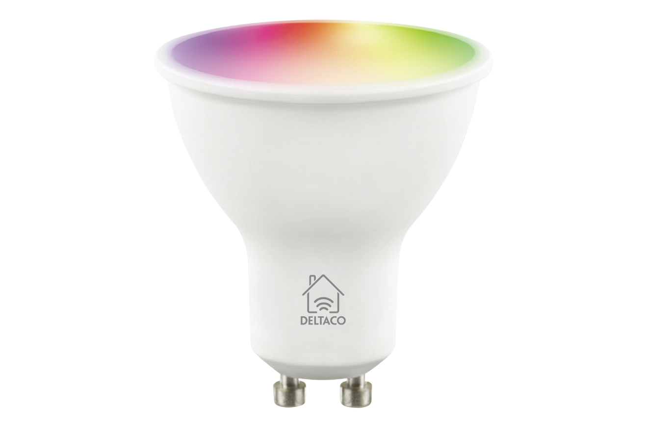 DELTACO Smart Bulb GU10 LED Bulb 5W 470lm WiFi - Dimmable White & RGB Light  - OKdo