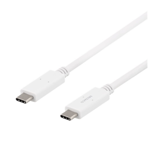 DELTACO USB-C to USB-C Cable, 5Gbit/s, 5A, 1M, White - OKdo